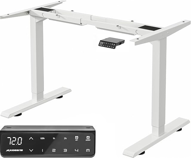 MAIDeSITe Adjustable Height Standing Desk Frame Two-Stage Desk Stand Sit-stand Table Workstation Ergonomic Workplace with Memory Smart Pannel (2 Stage|Dual Motor, White) T2 Pro