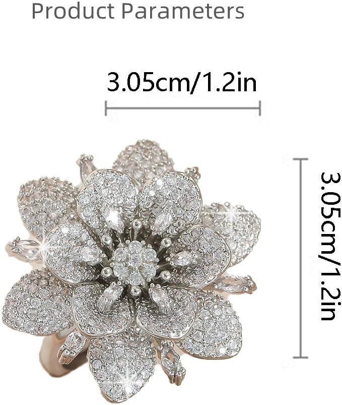 Kokoma Double Layered Rhinestone Flower Ring for Women Cubic Zirconia Geometry Sunflower Wrap Finger Band Adjustable Open Bands Rings Engagement Jewelry - Image 5