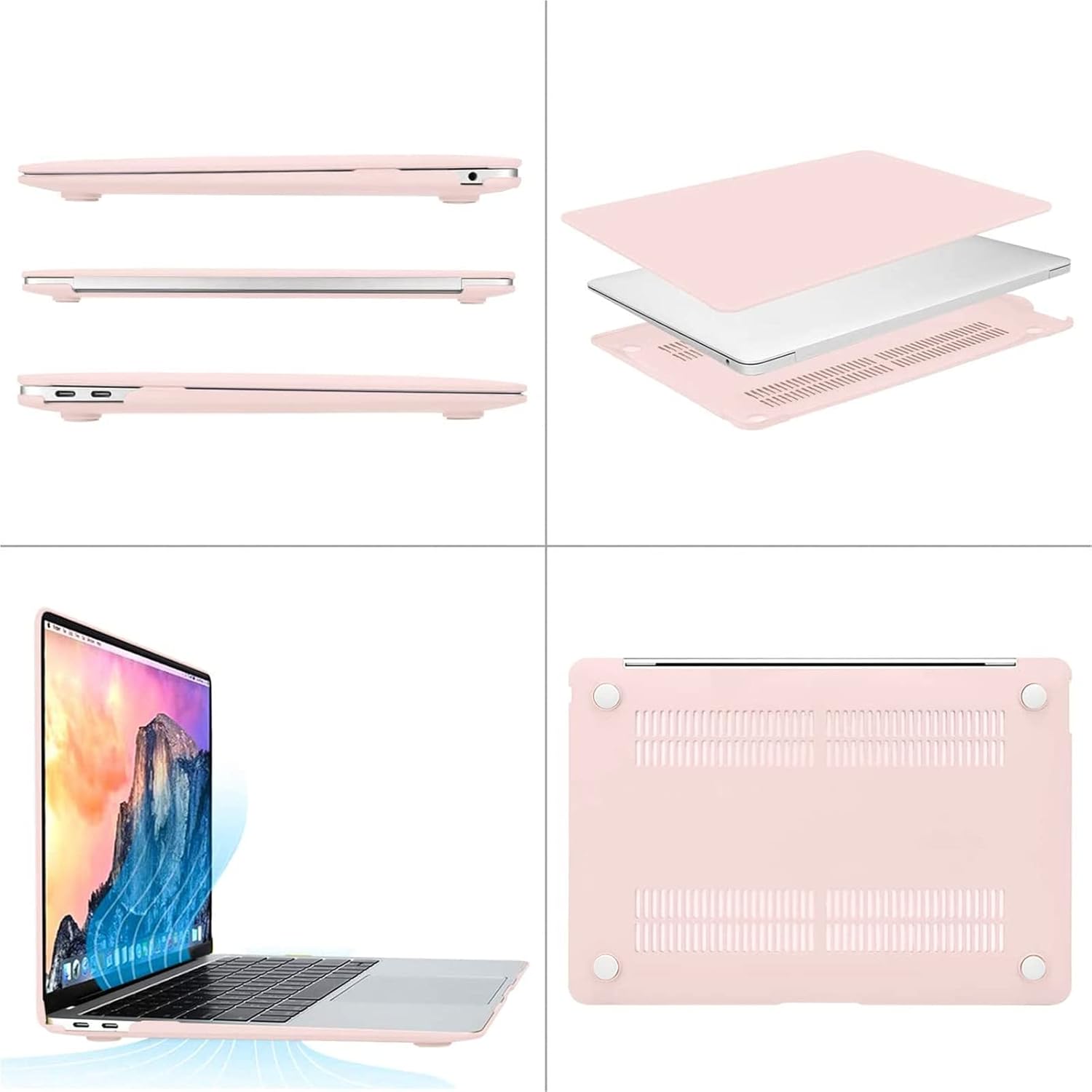 MOSISO Compatible with MacBook Air 13 inch Case 2022-2018 Release A2337 M1 A2179 A1932, Plastic Hard Shell & Square Quilted Vertical Bag with Pocket & Small Case & Keyboard Cover, Chalk Pink