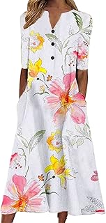 Summer Boho Dresses for Women 2023 Short Sleeve Maxi Long Dress Floral Print Casual Dress Trendy Ladies Outfits - Buy now