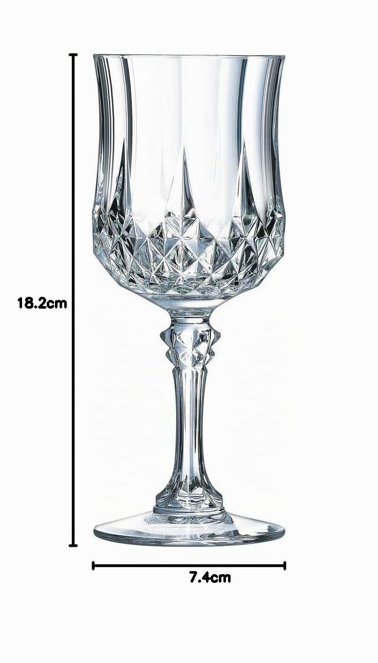 Cristal D'Arques Copas de Vino Longchamp 25 cl Juego de 6 | Vidrio Kwarx de alto brillo, copas de cristal con pie, apto para lavavajillas, fabricado en Francia