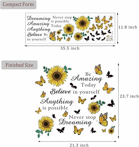 Miniatura 7 de Calcomanías de pared con cita inspiradora, calcomanías de pared de girasol, removibles, con texto positivo, calcomanías de letras de pared para