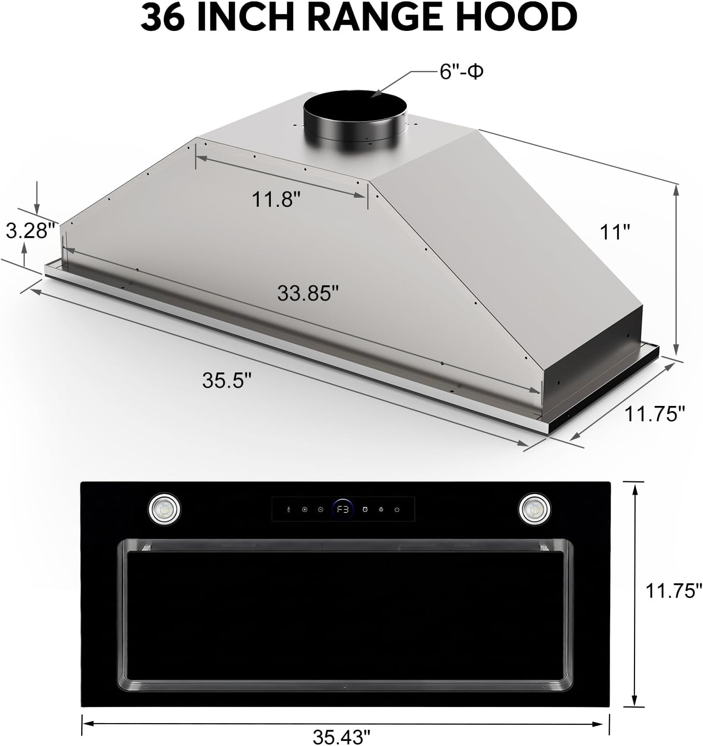 36 inch Built-in/Insert Range Hood 900 CFM, Ducted/Ductless Convertible, 4 Speed Kitchen Vent Hood with Remote & Gesture Control, dimmable LED, Timer