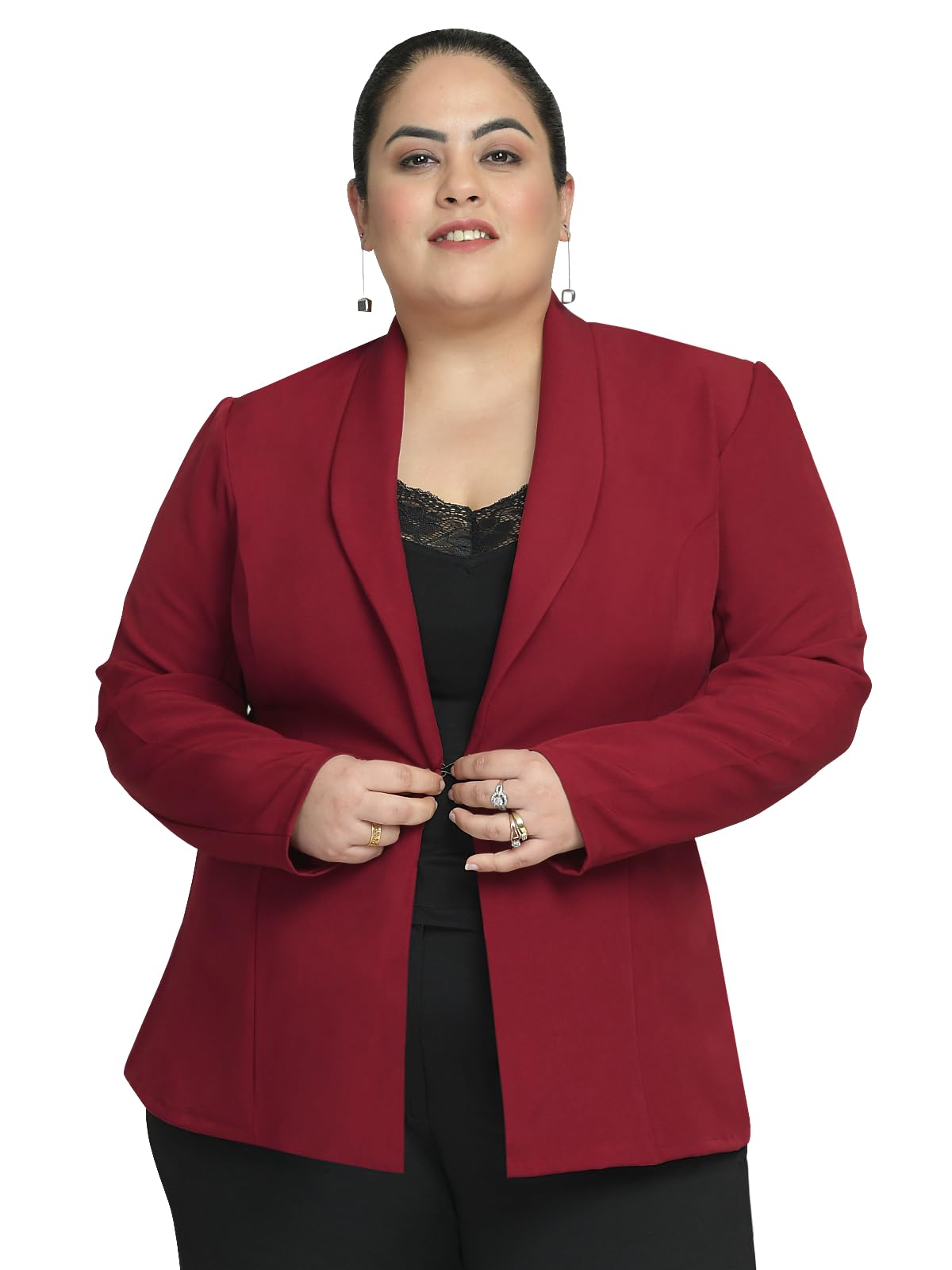 wild u Women Plus Size Blazer | Shawl Lapel | Stretchable | Easy Wash | Formal Office Wear | Western Stylish (Red)-picture-29