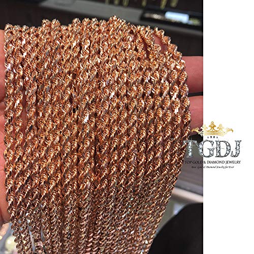 Tgdj 10K Solid Rose Gold 4Mm Men's Diamond Cut Rope Chain Necklace 20" - 30" (30.0) #TOP4