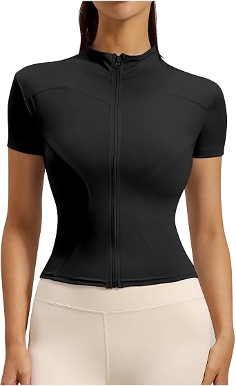 Womens Slim Fit Yoga Top Quick Dry Bike Shirts with Pockets Breathable Bicycle Cycling Jersey Full Zip Track Jacket
