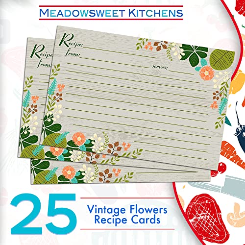 Meadowsweet Kitchens Recipe Card Set - 25 Double Sided Recipe Cards 4 X 6 Inch, Perfect Size Blank Cards For A Recipe Card Box, Make Your Own Personalized Recipe Book - Vintage Flowers #TOP1