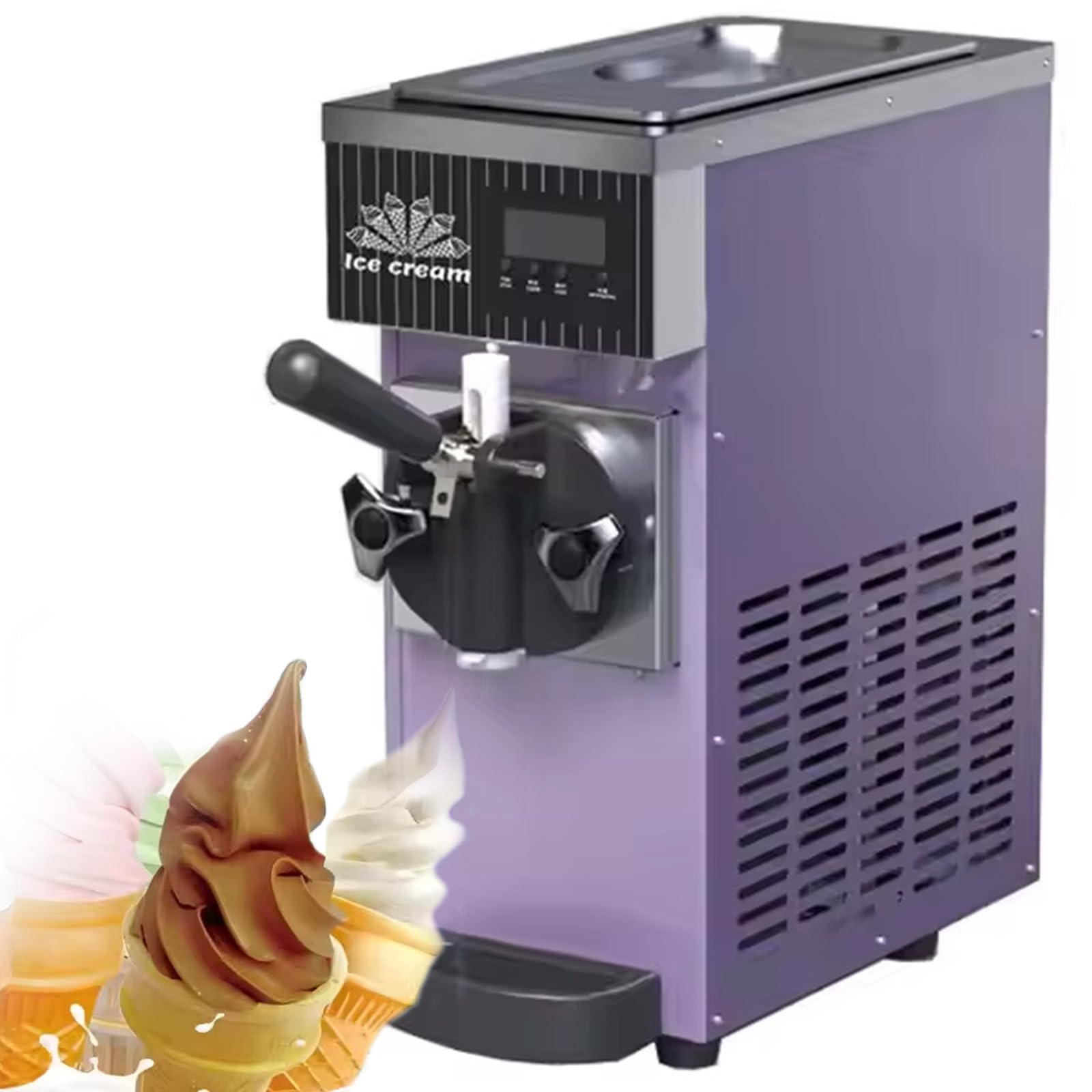 Máquina De Helados Profesional Heladera Soft Serve,450w,4-5kg/H,Máquina para Hacer Helados Comercial,1 Sabores,Limpieza Automática Y Pantalla LCD,para Restaurantes Y Bares Purple