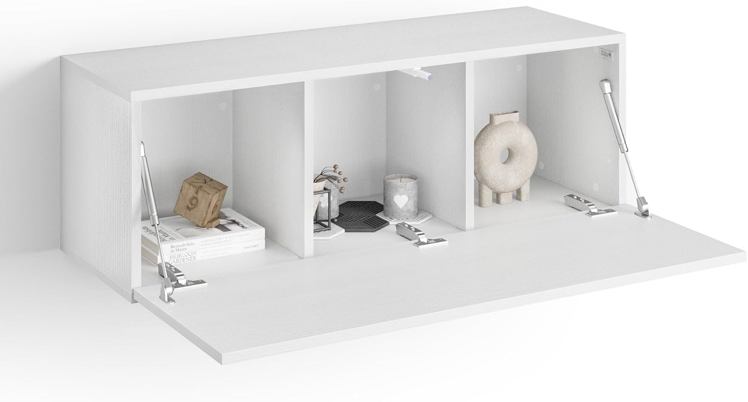 Mobili Fiver, Easy Wall Unit 40.94 in, with Flap Door, Ashwood White, Made in Italy
