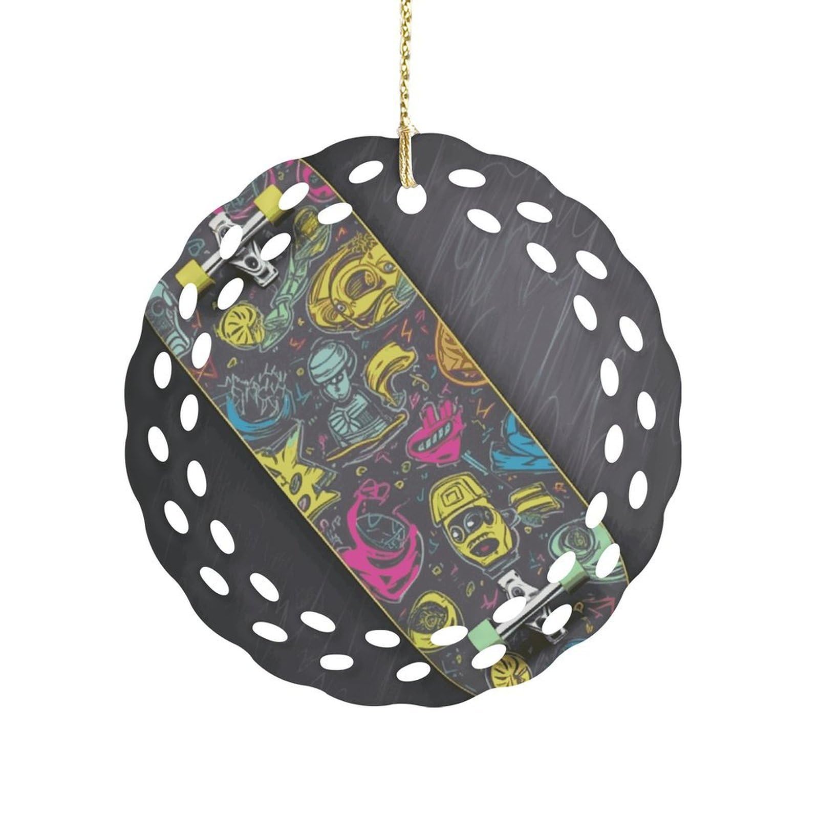 Fekiloot Women's Style Graffiti Skateboard Ceramic Ornaments 3 Inch Round,Holiday Keepsake For ,Girls,Pet Owners,Hanging Ornament Gifts Idea For Home