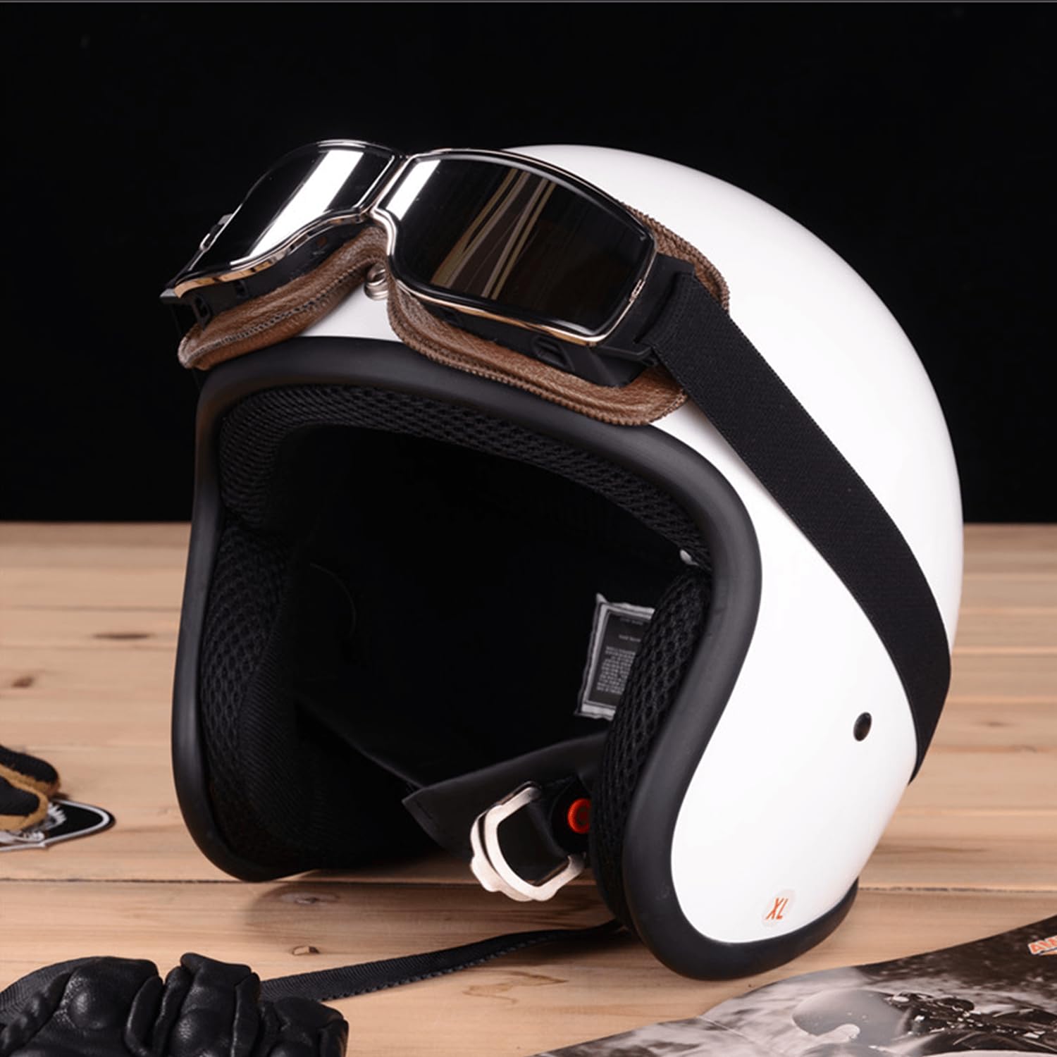 Occhiali da Moto Antivento,Occhiali da Sci Occhiali da moto in pelle pilota vintage Antivento Universali for esterni Bicicletta Ciclismo Sci
