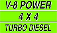 Vista 1 de Calcomanías de vinilo para parabrisas de 3 docenas de 15 pulgadas Chartreuse Slogans V-8 Power, 4X4, Turbo Diesel Dealership Pro Pack para lotes