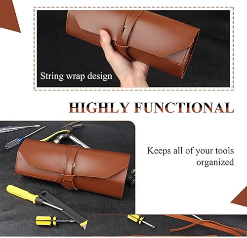 Miniatura 4 de Herramienta rollo de cuero bolsa bolsa 10 bolsillos multiusos organizador envoltura para carpintería alicates llave llave inglesa marrón claro