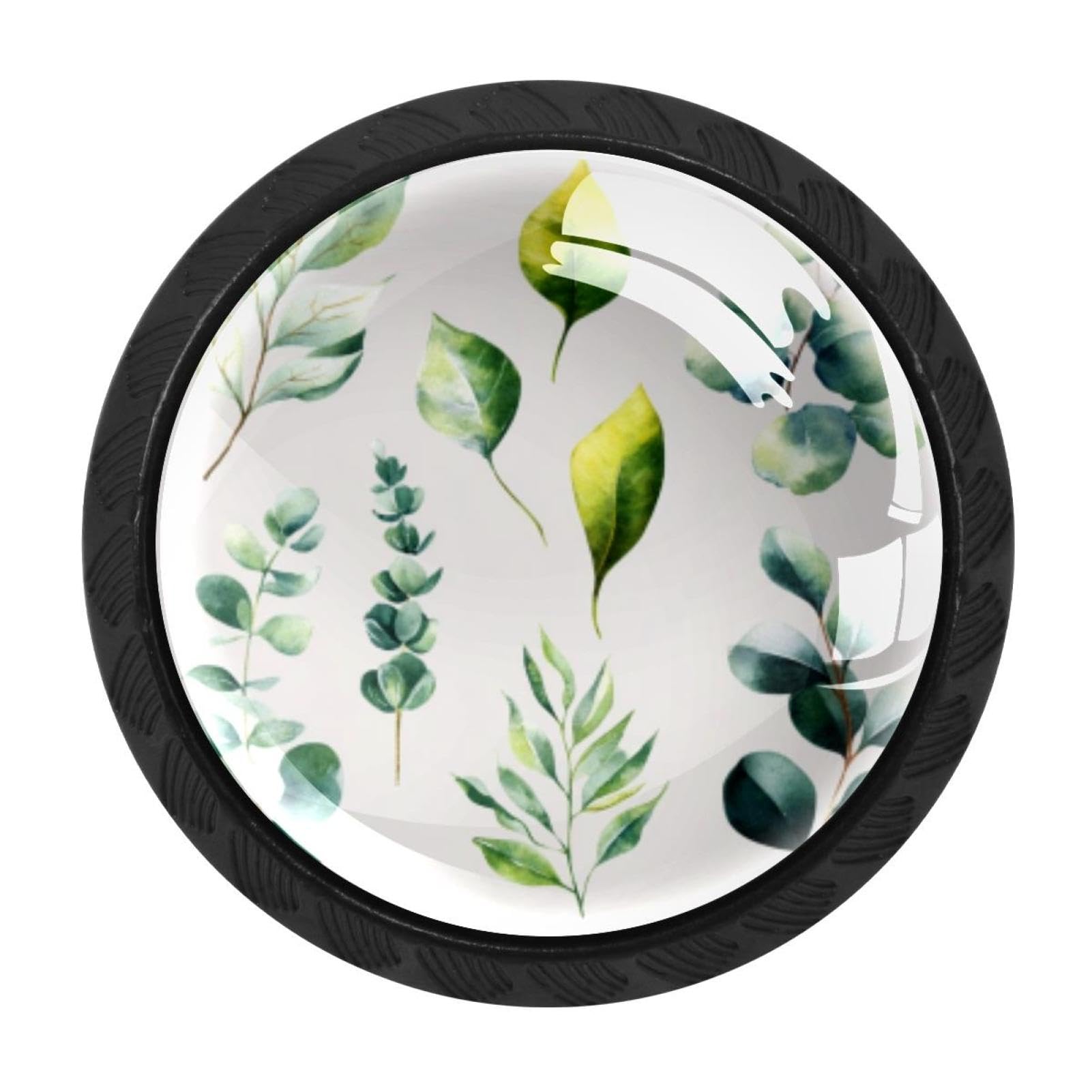 CHENZZZZ 4 Pieces eucaliptus Leaves Drawer Knobs, 35mm Black Kitchen Cabinet Knobs, Drawer Pulls and Knobs, Glass Cabinet Hardware Single Hole Knob for Cabinets and Drawers Round