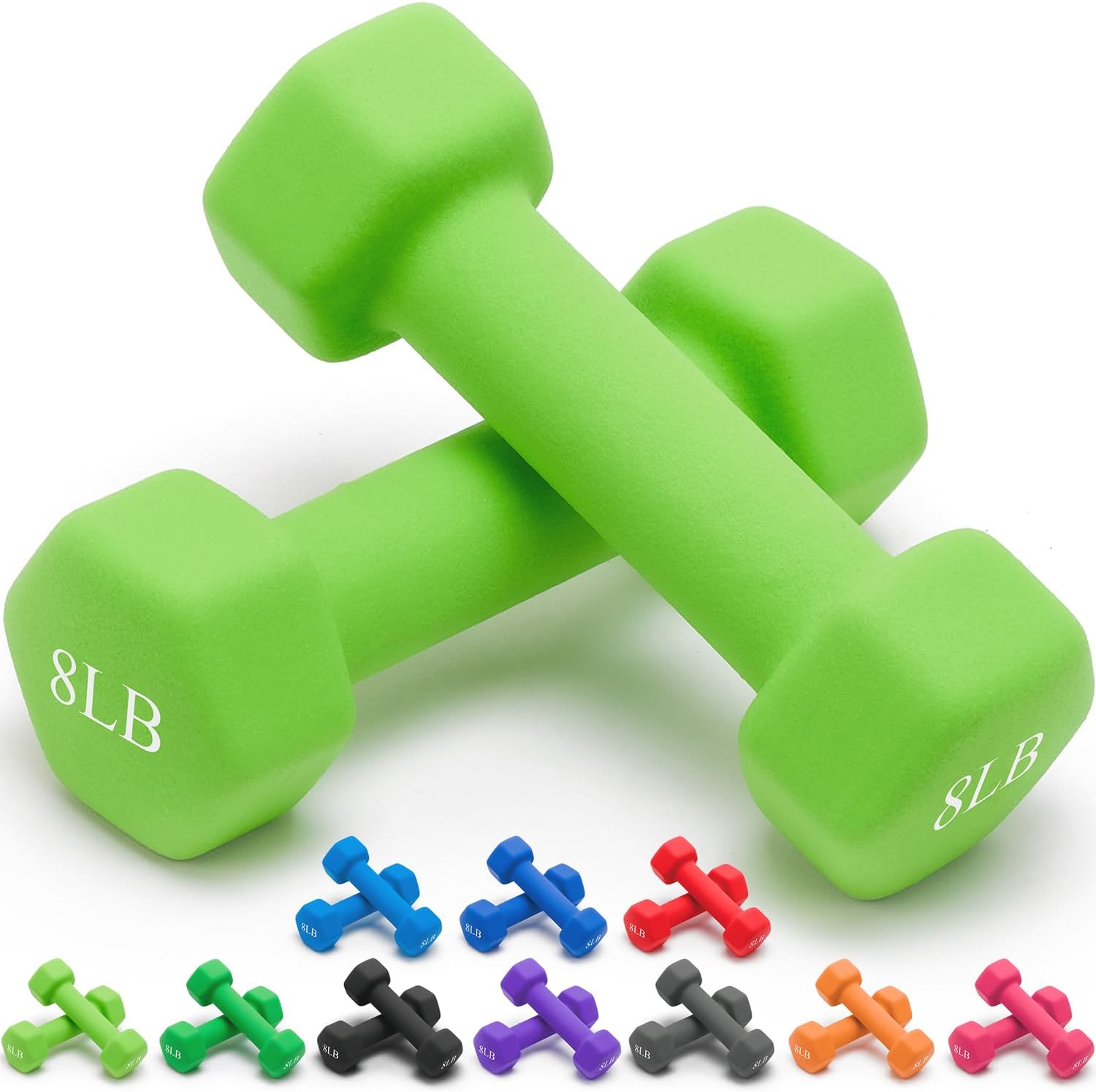 Portzon Weights Dumbbells 10 Colors Options Compatible with Set of 2 Neoprene Dumbbells Set,1-15 LB, Anti-Slip, Anti-roll, Hex Shape for Shoulder,Neck, and Hand Training for Seniors