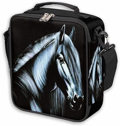 Miniatura 6 de Pardick Lonchera térmica con diseño de caballo negro para niños, niñas, mujeres y hombres, con correa para el hombro, duradera, reutilizable,
