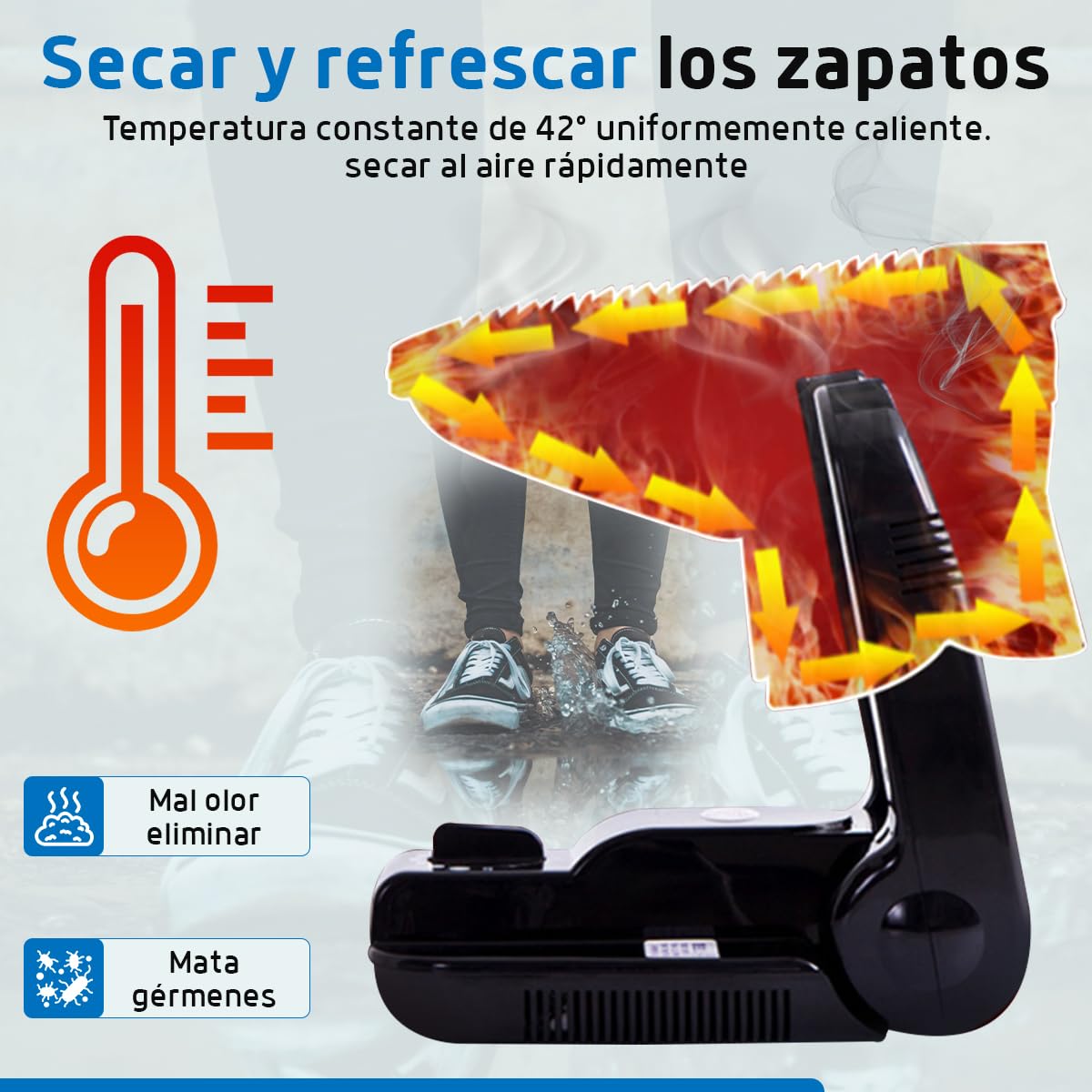 Fleau Secador de zapatos inteligente Función de secado/ozono - Ambientador de zapatos - Eliminador de olores - Incl. Bolas perfumadas y cepillo para zapatos (Secador de zapatos con temporizador)