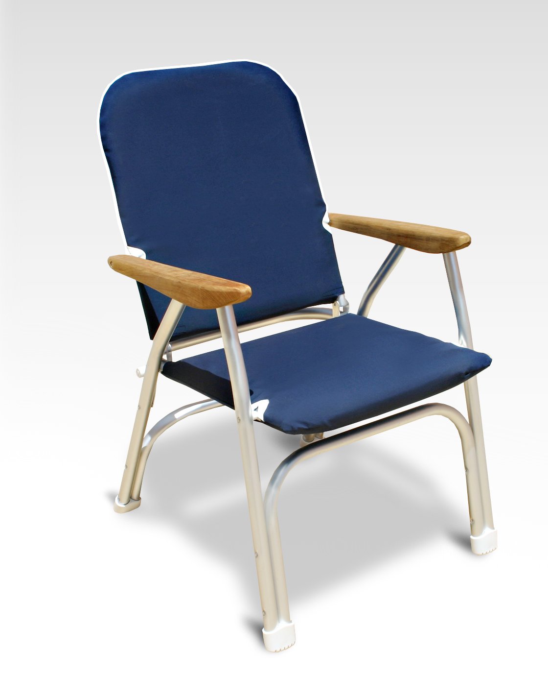 FORMA MARINE Boat Chair NAVY BLUE Heavy Duty 120 KG capacity Oversized Padded Deck Folding Marine Aluminum Teak Armrests B100NB