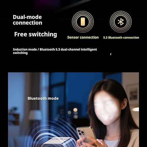 Miniatura 6 de Altavoz Bluetooth de inducción inalámbrico 5 en 1 con soporte ajustable para teléfono, sonido estéreo, luz colorida, recargable de 5000 mAh, altavoz