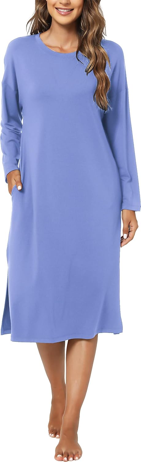 LazyCozy Long Sleeve Nightgowns for Women Soft Night Shirt Comfy Winter Sleepwear