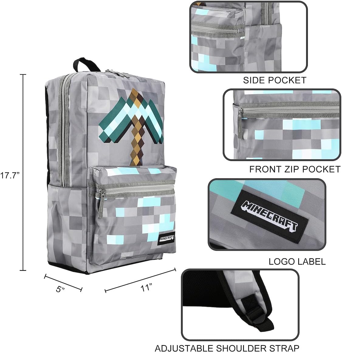 Minecraft Axe Print Gray Backpack