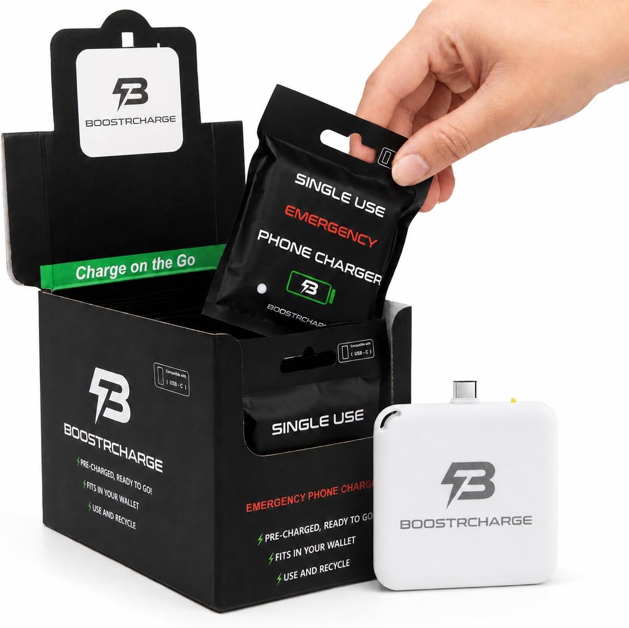 Single-Use Emergency Phone Charger, Pre-Charged & Ready to Use, No Cables Needed, USB-C, 10-Pack