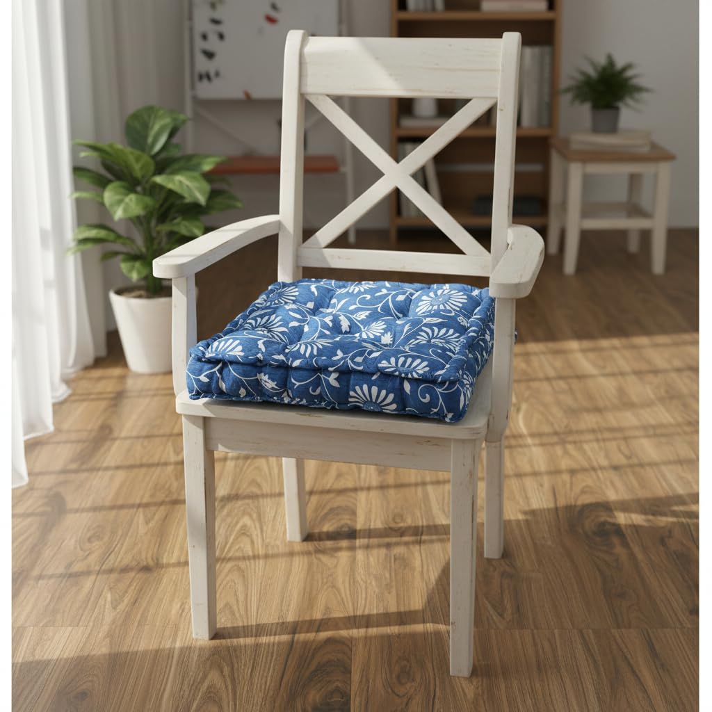Amazon Brand - Umi Chair Cushion Comfortable Thick Tufted Seat Cushion Cushion for Meditation,Floor Cushion for Sitting in Living Room,Indoor Pads Seat Set of 1,16X16(Inches) (Blue;White)-picture-29