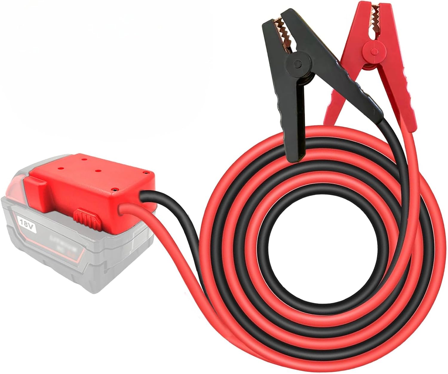 VRZSEPJumper Cable Clamps for Milwaukee M18 Battery, 18V Portable Automotive Booster Cables, 8 AWG X 2 ft, Red/Black