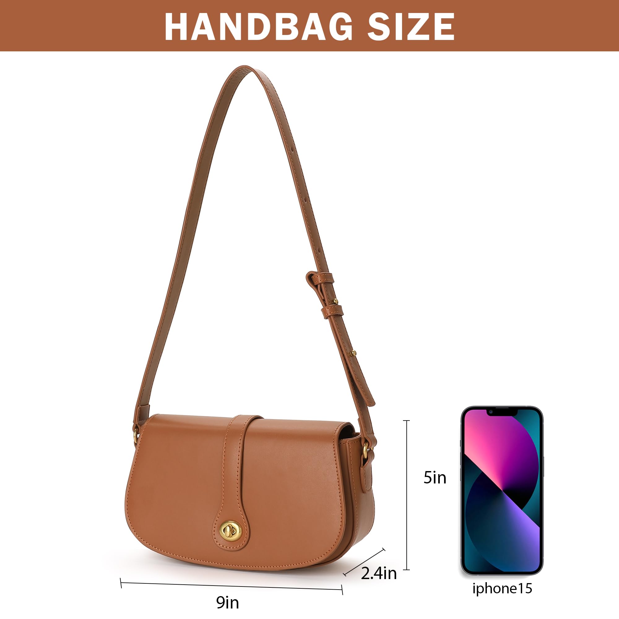 KEVANCHO Leather Shoulder Bag for Women, Leather Women's Handbags and Purses, Fashion Tote Clutch Bag Gift for Her (Brown)