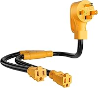 Vista 1 de MECMO Cable de alimentación de 50 amperios a (2) x 110 V 15 amperios para el hogar, adaptador RV Y, cable de alimentación 10/3 STW NEMA 14-50P macho
