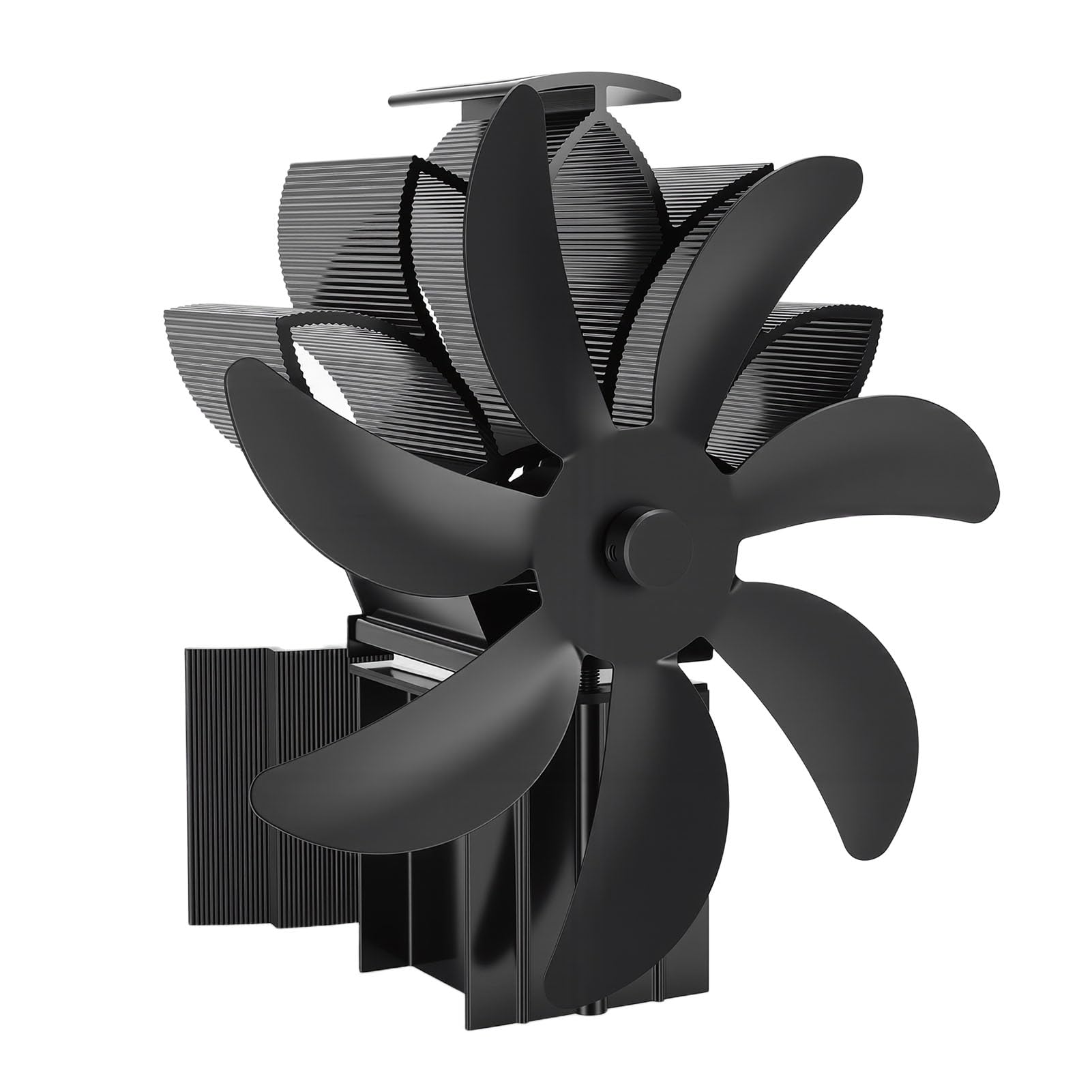 Denash Ventilatore per Stufa a Legna Efficiente Alimentato a Calore 7 Pale per Caminetto Stufa a Legna Bruciatore a Pellet - Montaggio a Parete/