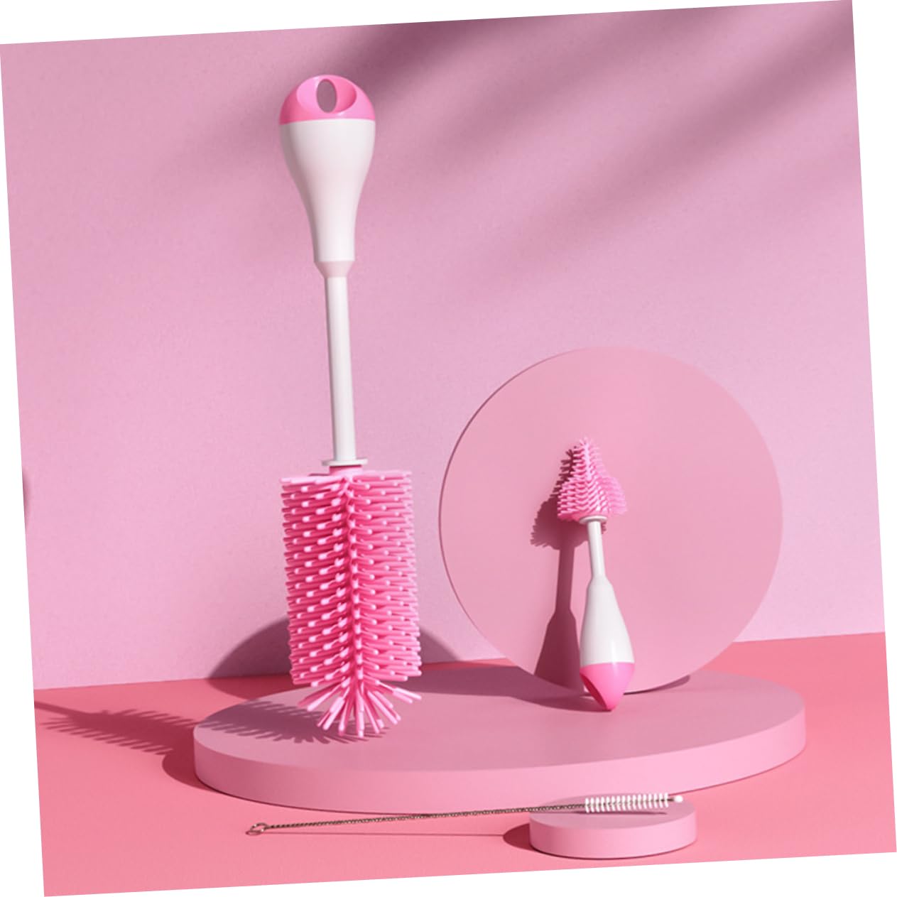 Milisten 2 Set Set di pennelli per capezzolo paglia bottiglia lungo bottiglie Pennello per biberon detergente per biberon spazzola per la pulizia spazzola per ciuccio per pp rosa
