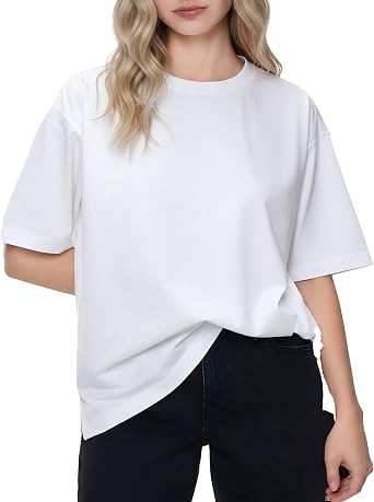 Women Short Sleeve T-Shirt Cool Cotton Sorona Loose Fit Oversized Basic Tee Summer Top Outfits