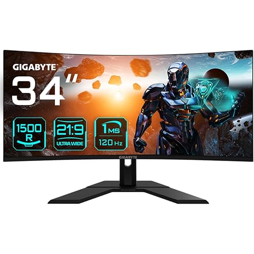 Gigabyte GS34WQC 34" 120Hz 1440P Curved Gaming Monitor, 3440x1440 VA 1500R Display, 1ms (MPRT) Response Time, HDR Ready, FreeSync Premium, 1x Display Port 1.4, 2X HDMI 2.0,Black