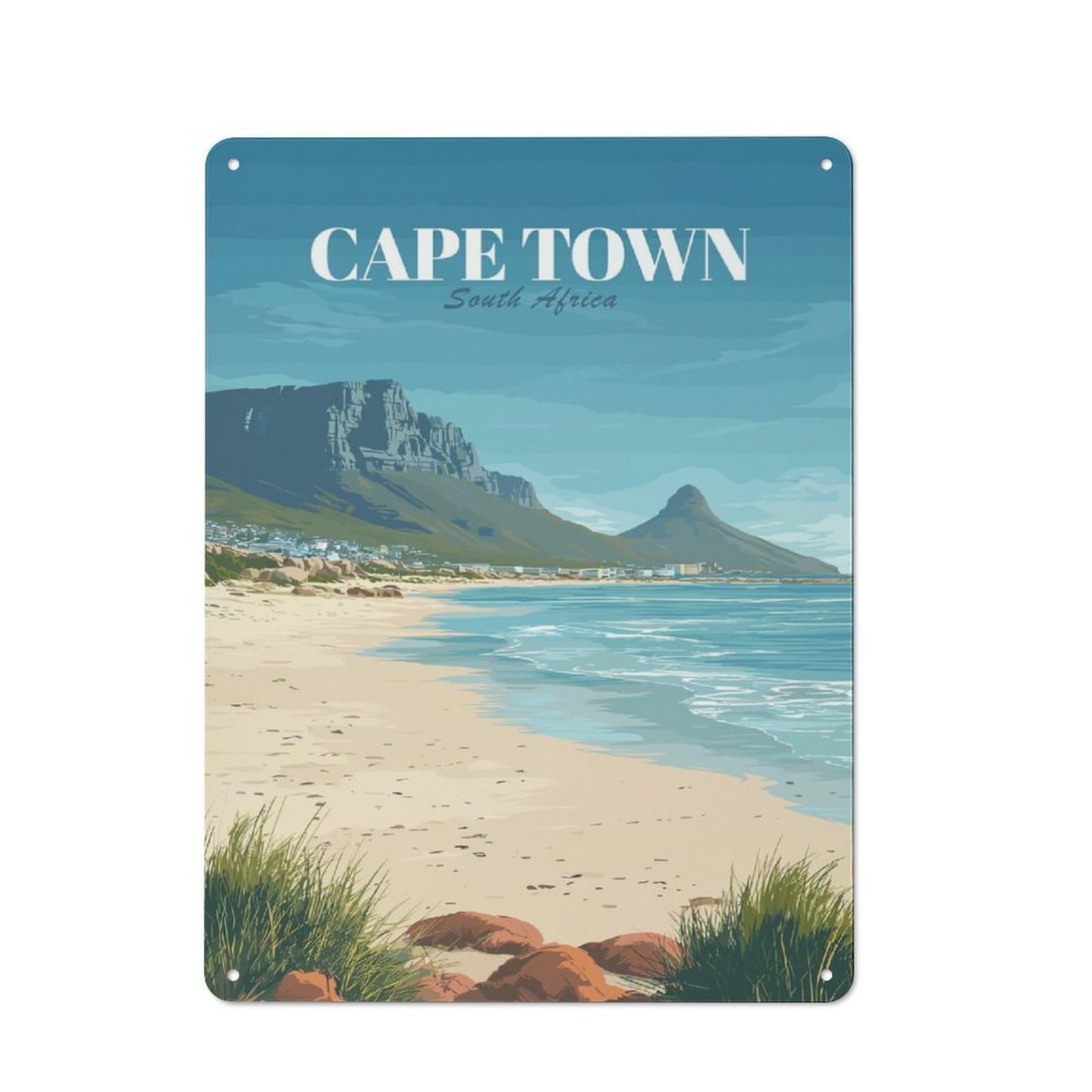 Junmoney Style-16 Metal Wall Sign 40X30cm Featuring Cape Town South Africa Travel For Bar Or Restaurant, Gift For Bar Decor Enthusiasts During The Christmas Season