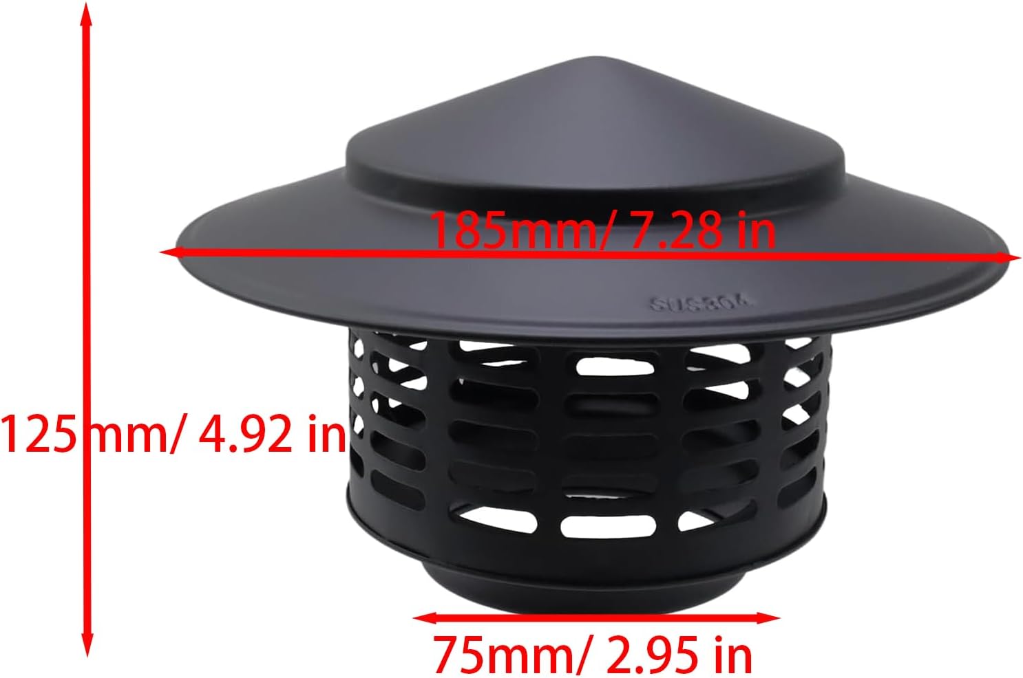 Cone Top Chimney Cap, Chimney Cover Cap Outside Roof Fireplace Screen Cover Exterior Stove Pipe Topper (Black, 3 in)