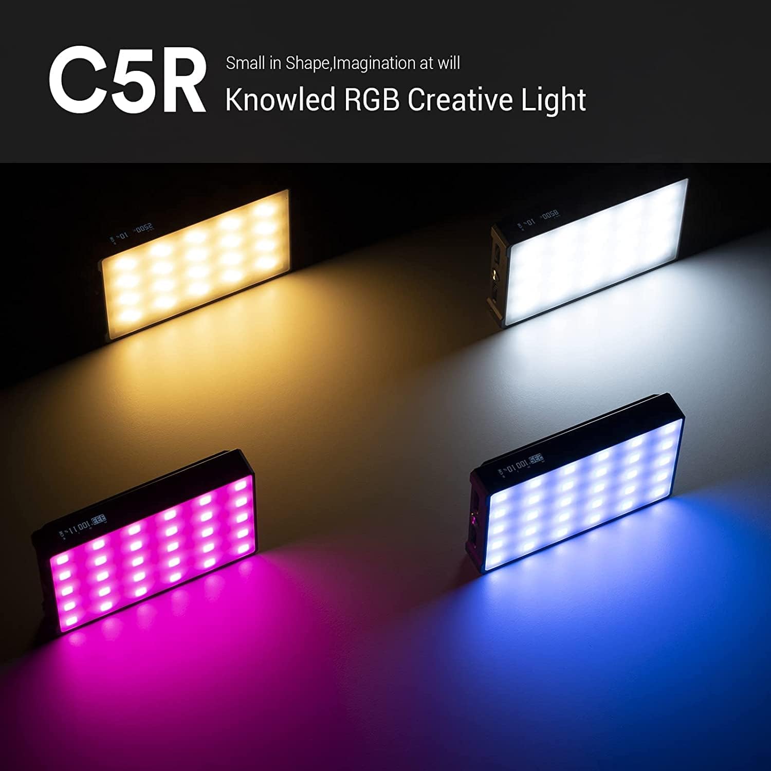 Godox C5R RGBWW Video Panel Light, RGB Camera Light with 14 FX Special Effects, Dimmable 2500K to 8500K, Built-in 3.8V/3000mAh Rechargeable Battery, Pocket RGB Video Light for YouTube Video Shooting