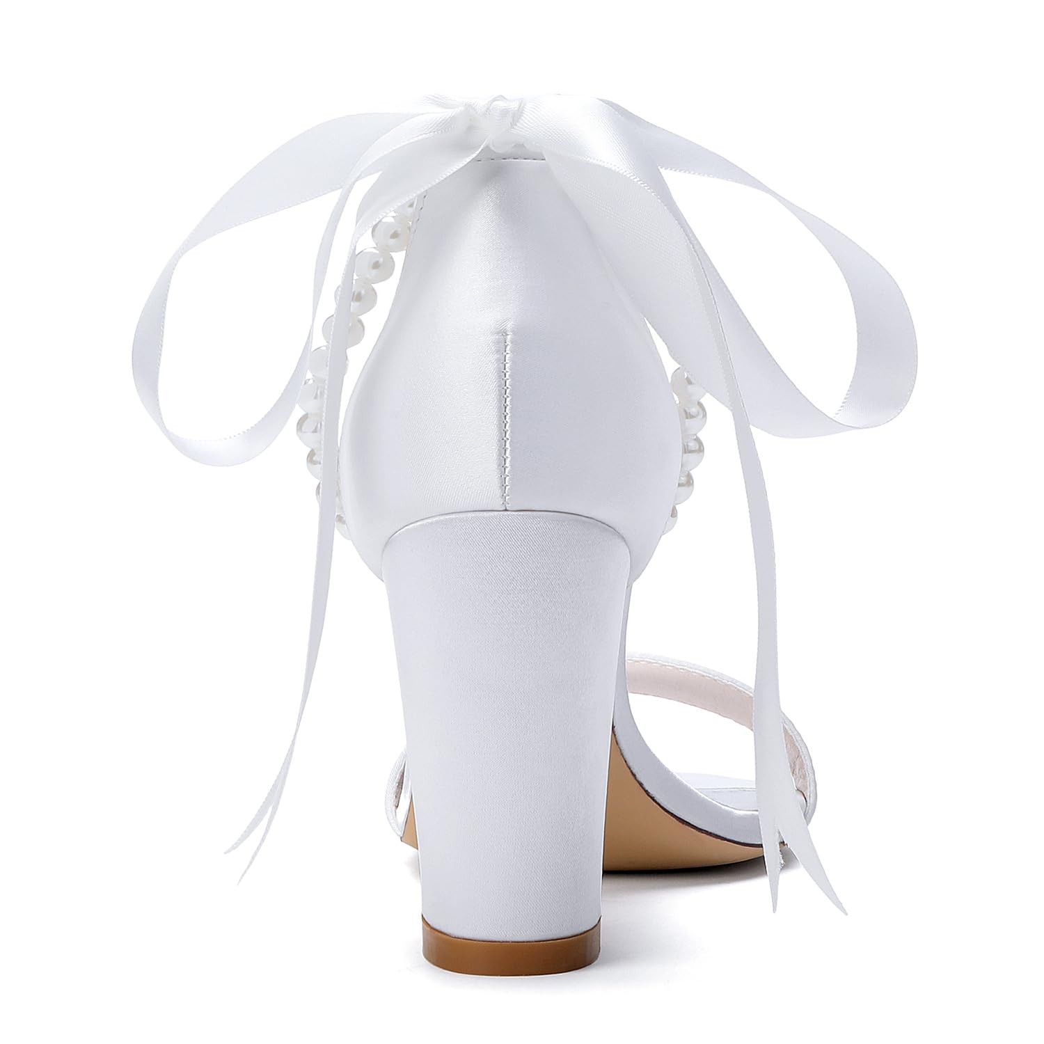 Weiße Satin-Hochzeitssandaletten mit Blockabsatz für Frauen