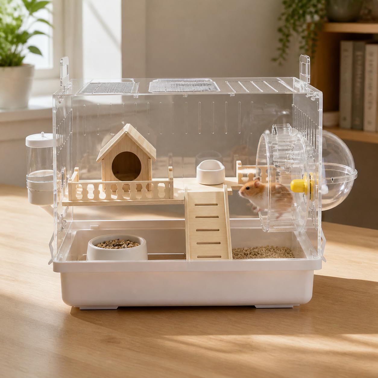 Gabbia Criceto Trasparente 2 Piani, Design anti, Habitat per gerbilli, Per stimolare curiosità, Villa anti-evasione da 47 cm con grande spazio