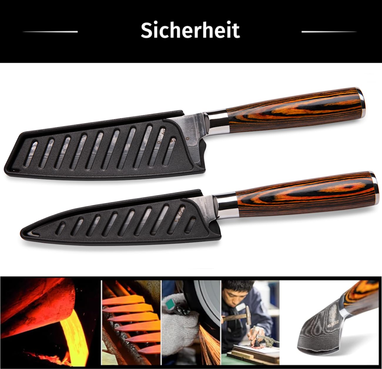 Wolfblood Damastmesser Set 2er (24cm/13cm Klinge) TÜV geprüfter 62 HRC Damaststahl aus 67 Lagen I Damast Küchenmesser Set mit Santokumesser Chefmesser Holzgriff Geschenkbox & Klingenschutz