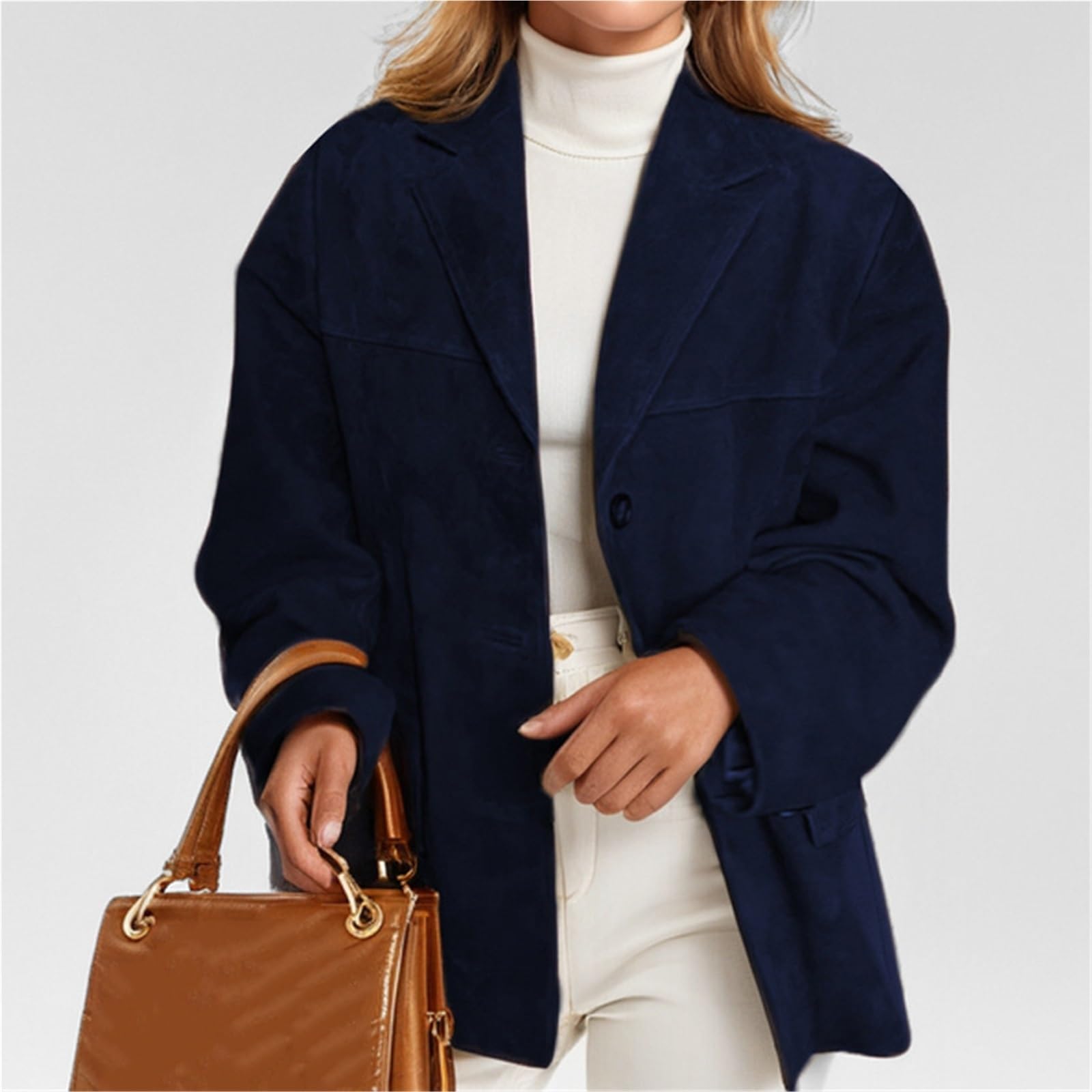 Damska Zamszowa Marynarka w Stylu Vintage z Kołnierzykiem z Klapami Zamszowa Odzież Wierzchnia Oversize Retro Zamszowe Marynarki z Kieszeniami