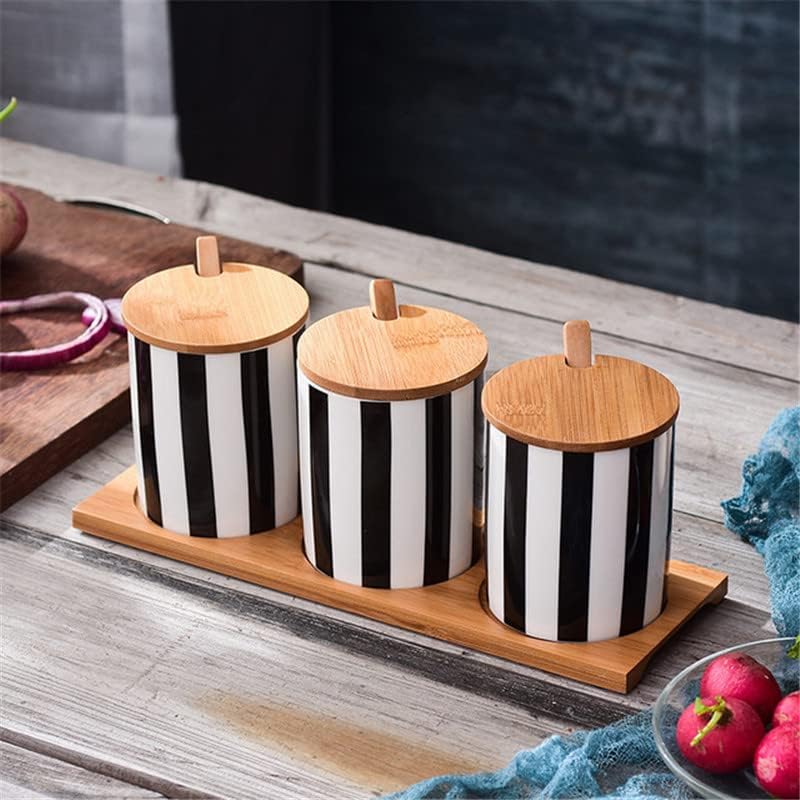 Nordic Ceramic Black and White Striped Spice Jar Set Salt Pepper Shaker Sugar Bowl Oil Soy Sauce Bottle Vinegar Pot Kitchen Tool (I)