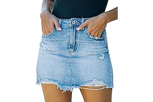 Women's Ripped Denim Skirt with Zipper Closure