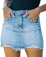GOBLES Women's Sexy Mid-Waist Zipper Ripped Frayed Hem Mini Denim Skirt - Stretchy Comfort Fit