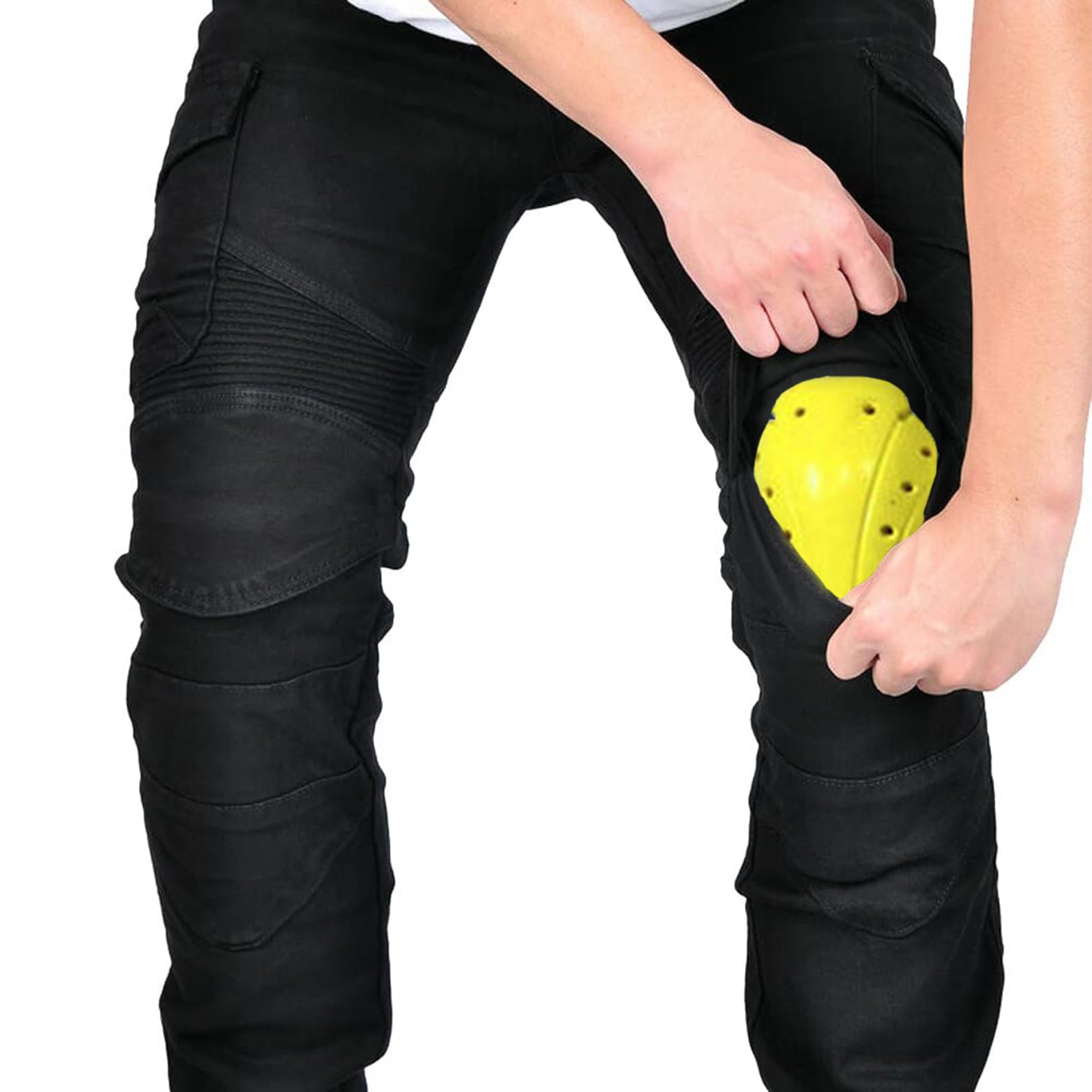 Pantalon Moto Hombre, Impermeable Pantalon Vaquero Moto para Pantalones de Carreras de Motocross, Pantalon Moto Elástico, Jeans de Moto, 4 x Equipo de Protección (Negro,L)