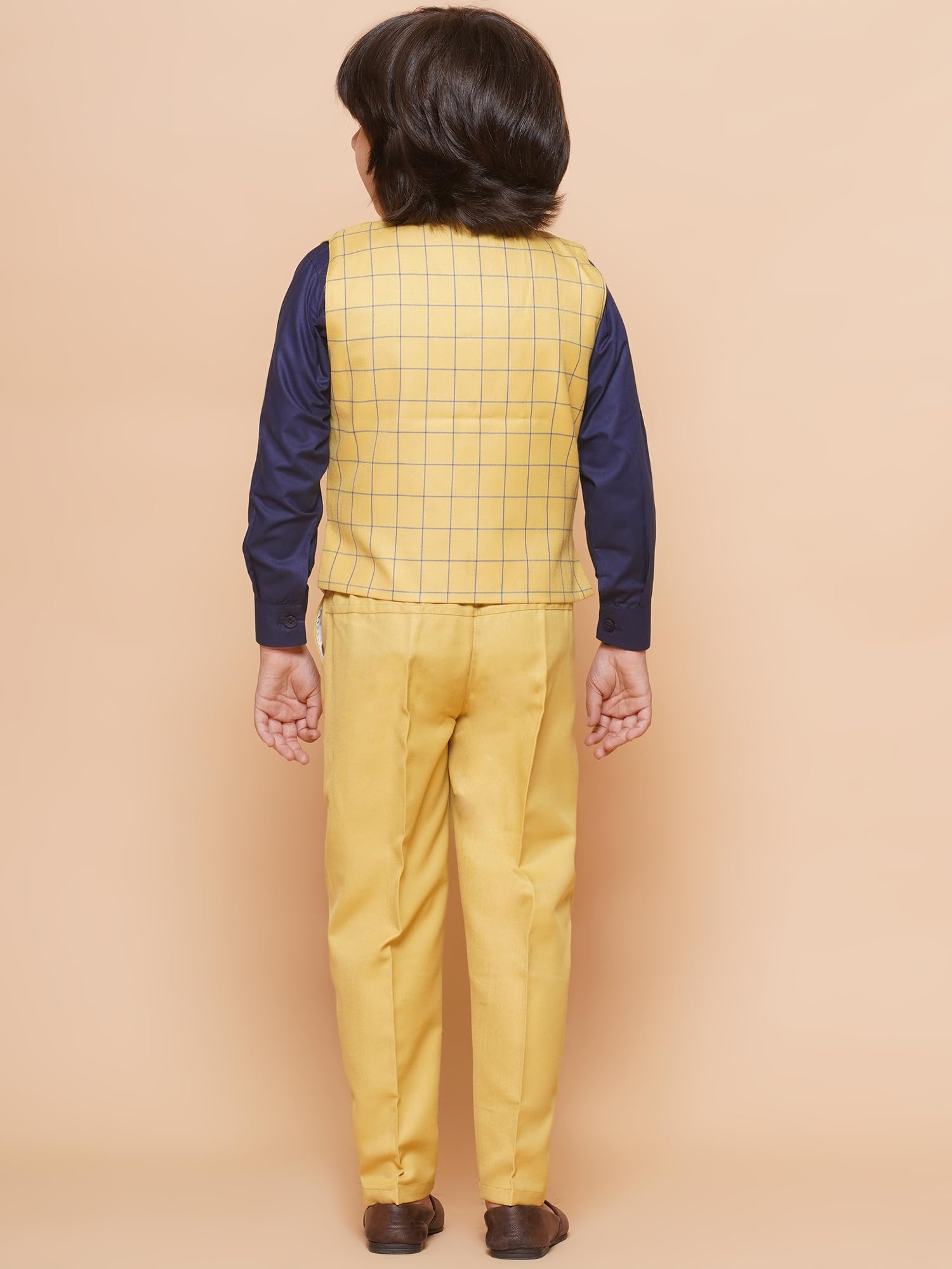 AJ DEZINES Kids Cotton Blend Yellow Checkered Clothing Suit Set for Boys with Waist Coat (757-YELLOW-5) - Image 3 thumbnail