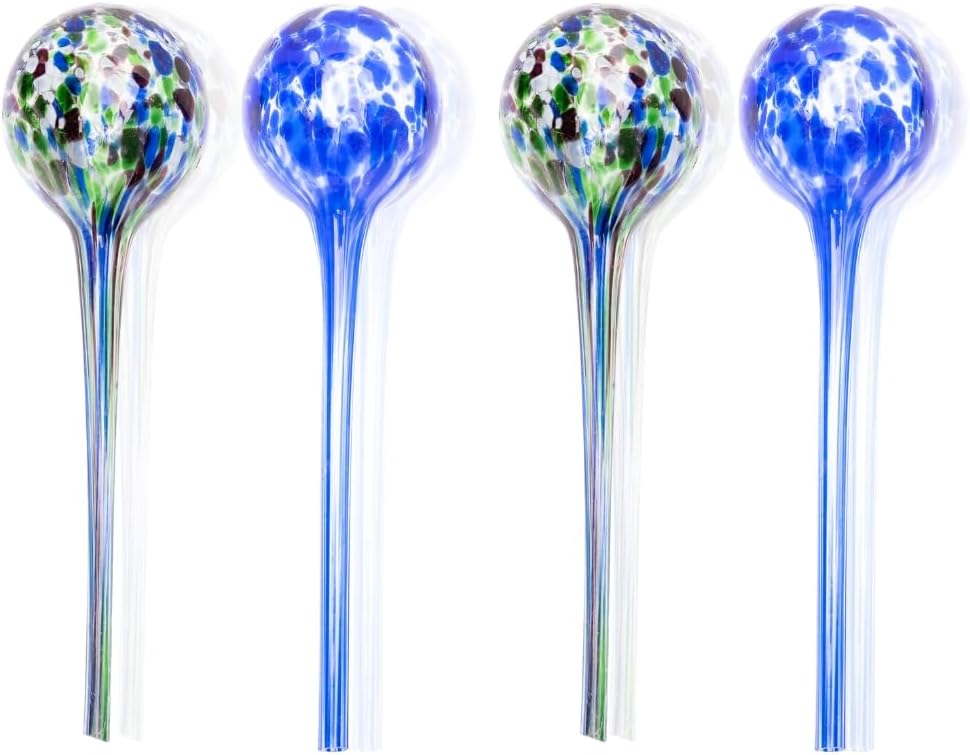 Lexi Home Aqua Globes for Indoor Plants & Outdoor Plants, Watering Can for Plant, Self Watering Planters, Water Globe, Hand Blown Glass, 4 Pack Large, Blue/Blue