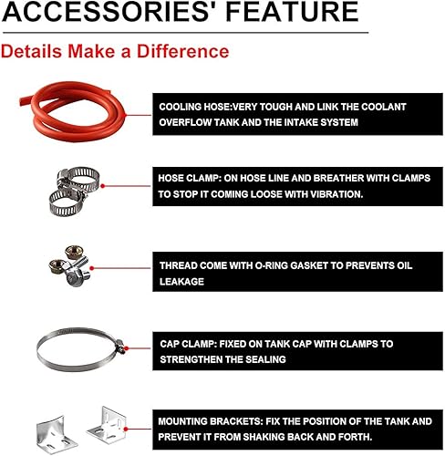 Miniatura 17 de RYANSTAR - Tanque de refrigerante universal para radiador de automóvil, tanque de expansión de refrigerante, 27.1 fl oz, tanque de captura de Negro