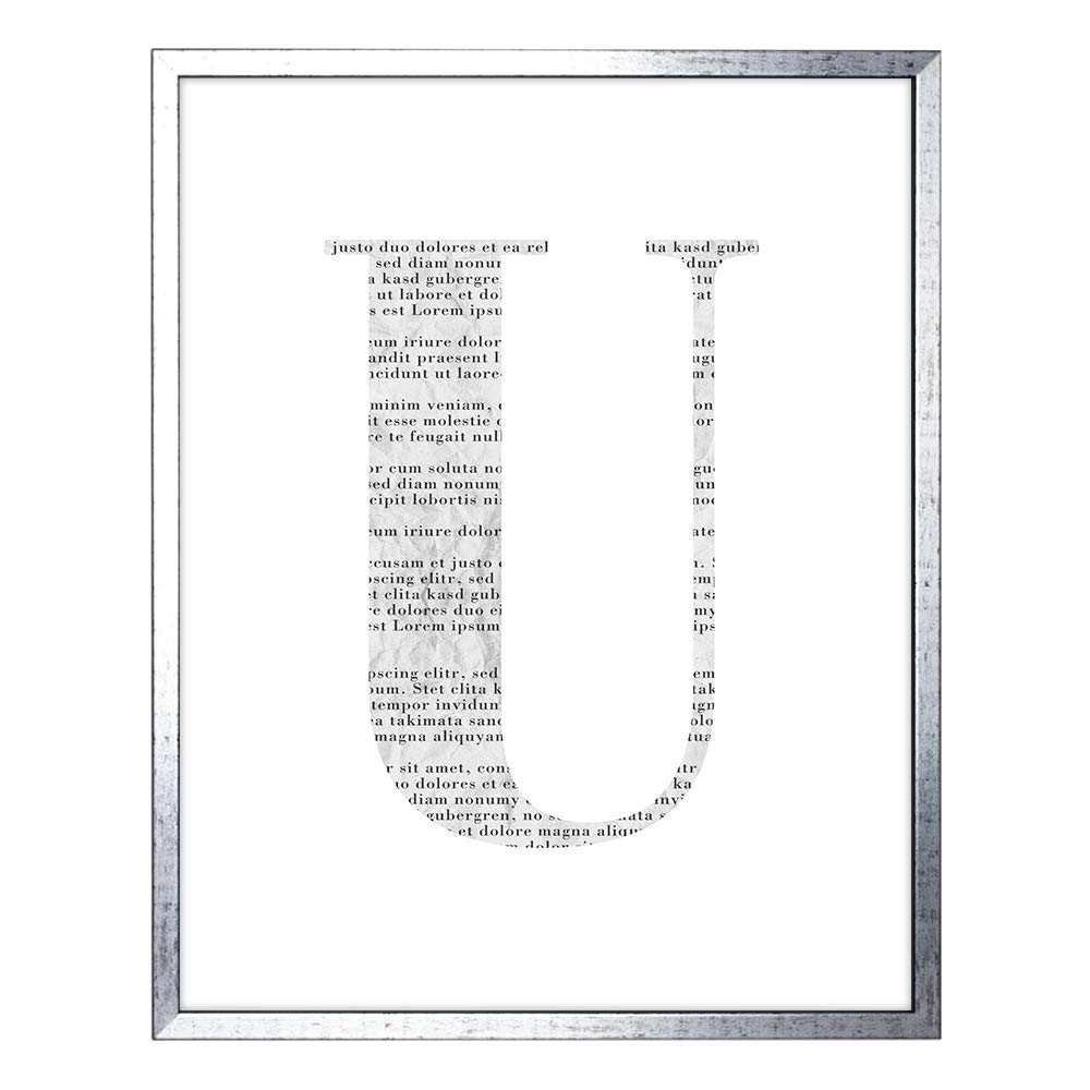 Bildershop-24 Stampa Artistica con Immagine di Giornale Bianco e Nero, Cornice Neo in Nero Argento Antico con poster da parete, Lettera U, 60 x 80 cm