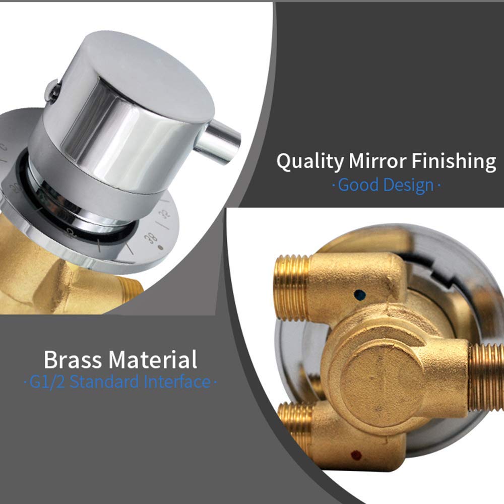 Válvula mezcladora de Control de Temperatura de Salida unidireccional G1/2, Interruptor desviador, Grifo de Ducha termostático de latón, Cartucho de Tornillo Mezclador para habitación, manija única,